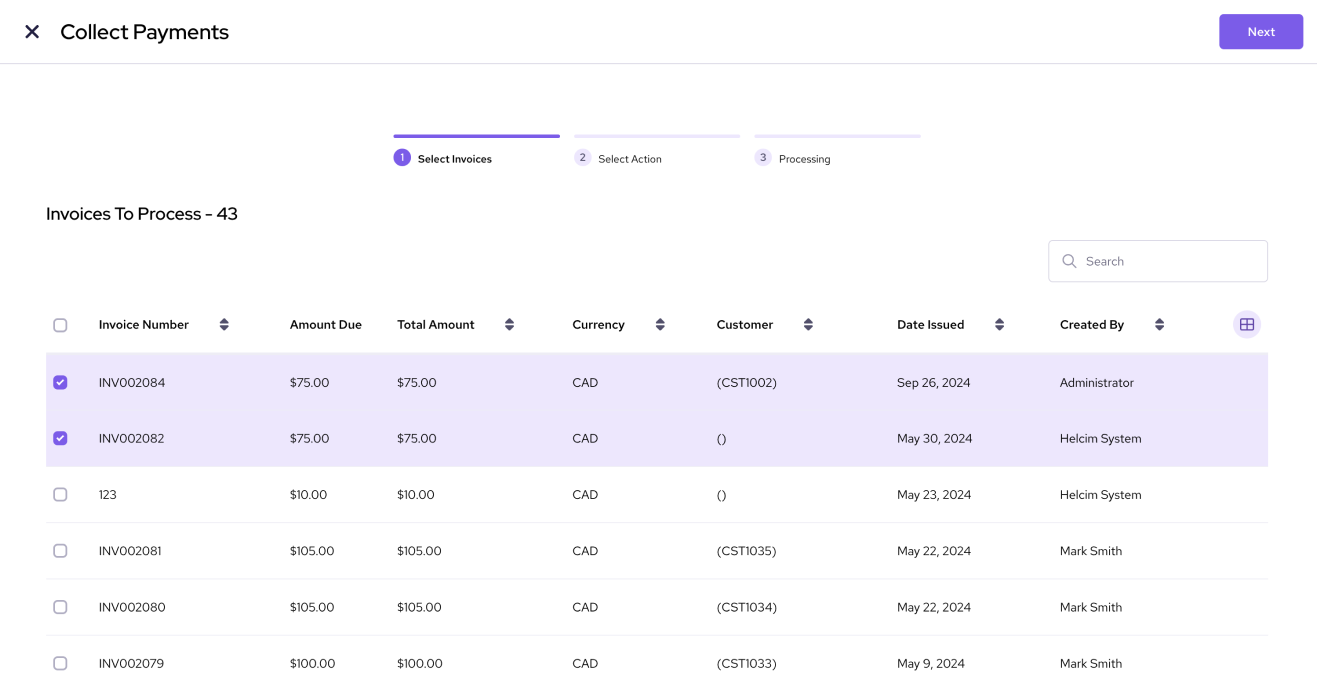 Collect payments from due Helcim invoices